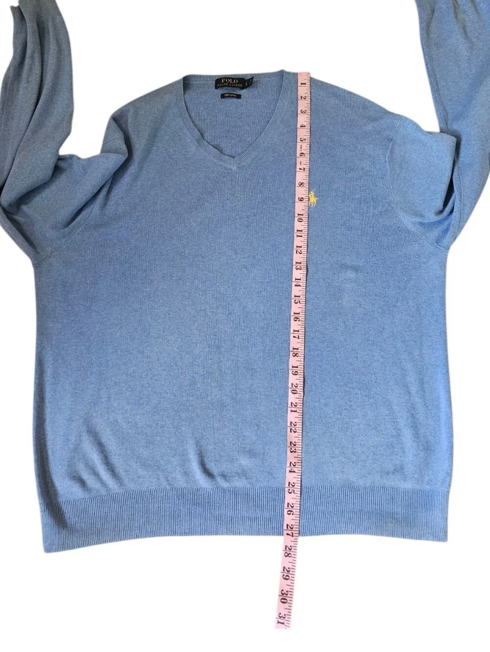 Polo Ralph Lauren Light Blue V-Neck Sweater Men's Large Cotton READ